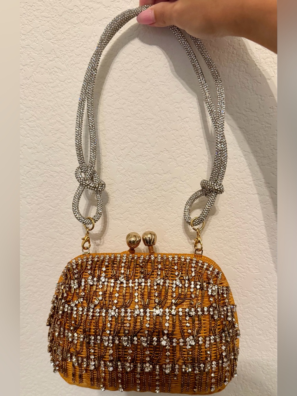 Serpui Lolita crystal clutch in tan